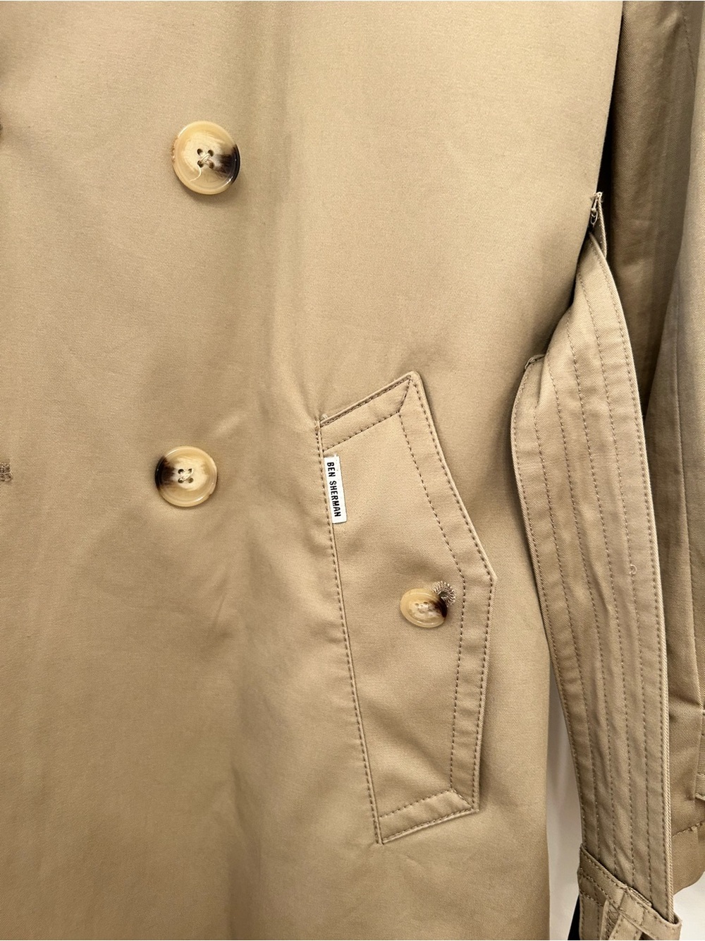 Ben Sherman Tan Double-Breasted Trench Coat - Picture 7 of 12